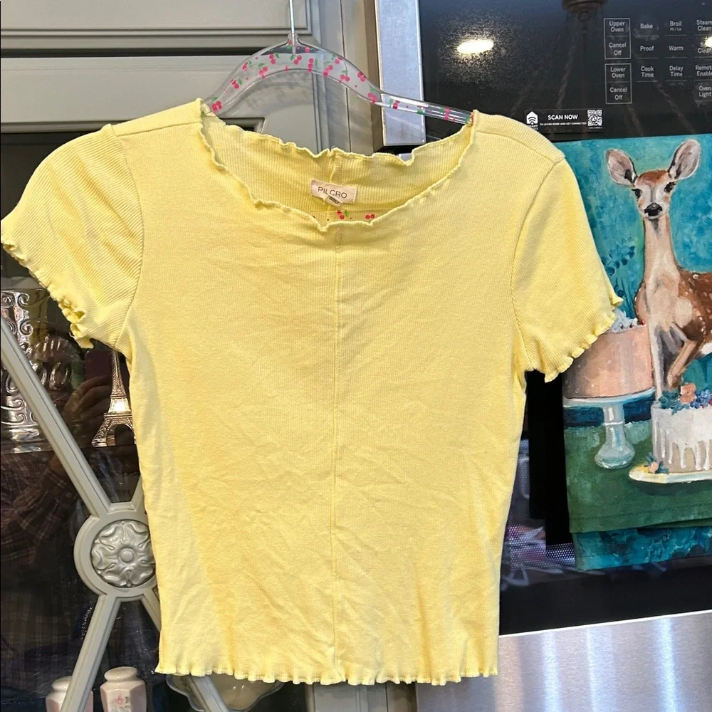 Pilcro Anthropologie Yellow Ruffled Cotton Top XS